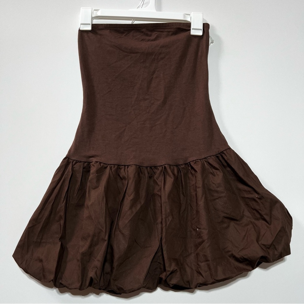NWOT Wild Fable Women's Strapless Brown Bubble Hem Mini Babydoll Dress- Brown M - Picture 4 of 8